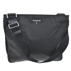 PRADA MILANO Tessuto Messenger Shoulder Bag Nylon Leather Black 85KC404